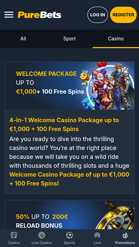 Promociones móviles del casino PureBets