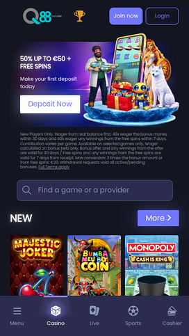 Q88bets Mobile Homepage