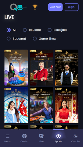 Q88bets Mobile Live Dealer
