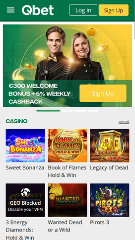 QBet Casino Mobile Homepage
