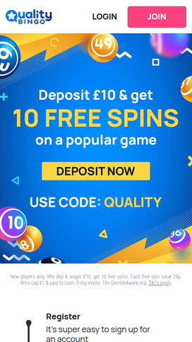 Quality Bingo Mobile Homepage