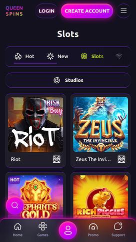 QueenSpins Casino Mobile Games