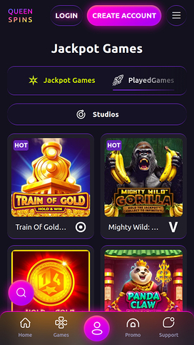 QueenSpins Casino Mobile Jackpot