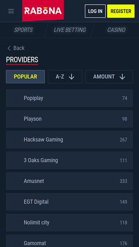 Rabona Casino Mobile Game Developers