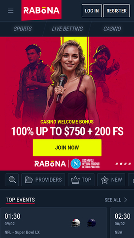 Rabona Casino Mobile Homepage