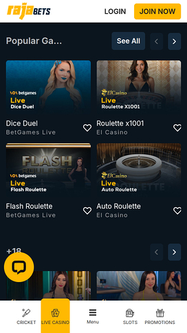 Rajabets Casino Mobile Live Dealer