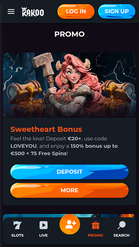 Rakoo Casino Mobile Homepage