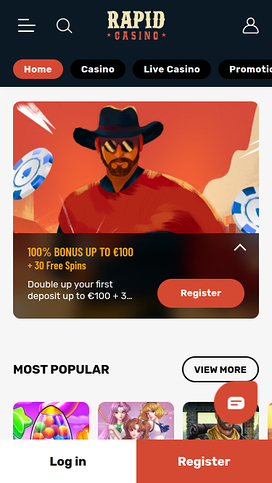 Rapid Casino Mobile Homepage