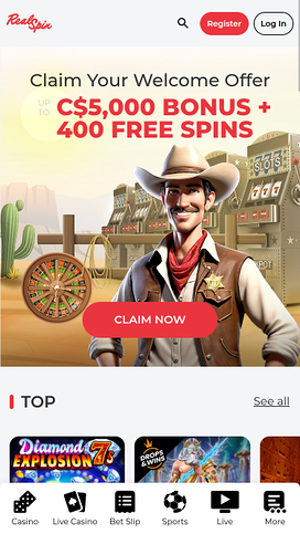 Página de inicio móvil de RealSpin Casino
