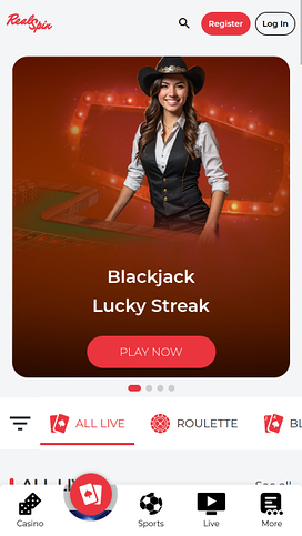 Casino móvil con crupier en vivo de RealSpin
