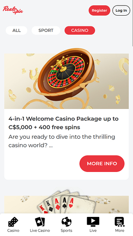 Promociones móviles de RealSpin Casino