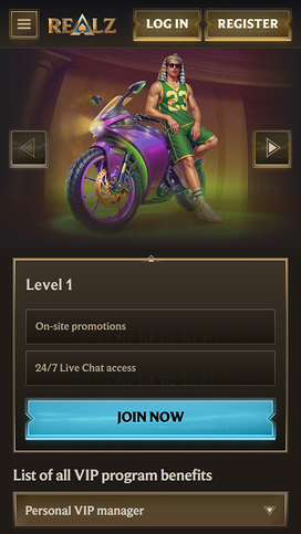 Interfaccia dell app Realz casino