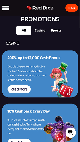 Promociones móviles de Red Dice Casino