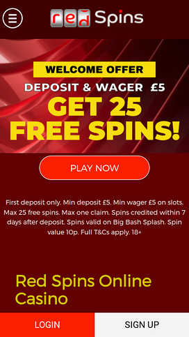 Red Spins Casino Mobile Homepage