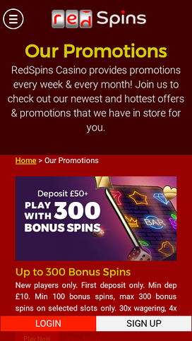 Red Spins Casino Mobile Promotions