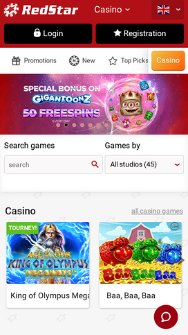 Red Star Casino Mobile Homepage