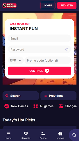 ReelRaven Casino Mobile Homepage