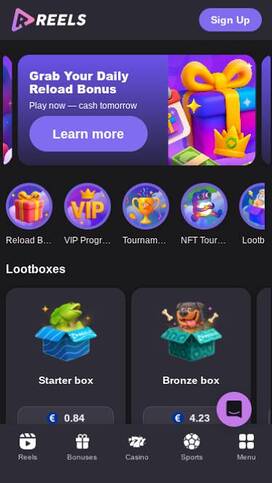Reels.io Casino Homepage Mobile
