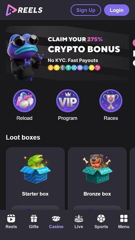 Página principal móvil del casino Reels.io