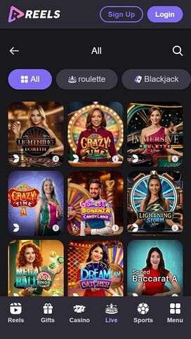 Casino móvil con crupier en vivo Reels.io