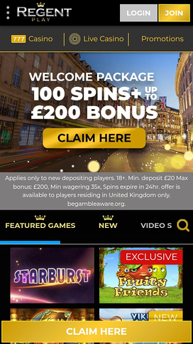 Regent Play Mobile Homepage
