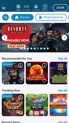 Resorts Casino Mobile Homepage