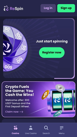 ReSpin Casino Mobile Homepage