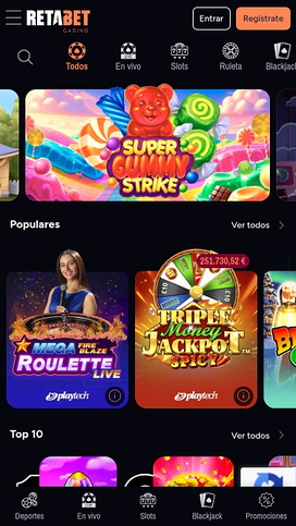 RetaBet Mobile Homepage