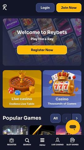 Página de inicio móvil del casino ReyBets