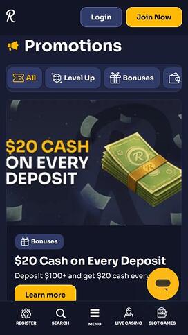 Página móvil de promociones de ReyBets Casino