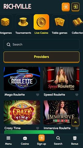 Casino móvil Richville con crupier en vivo