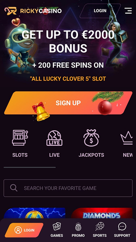 Ricky Casino Mobile Homepage