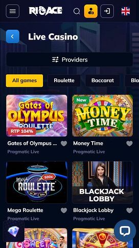 Casino móvil Rioace con crupier en vivo