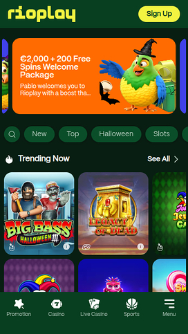 Homepage screenshot of Rioplay Casino for Mobile