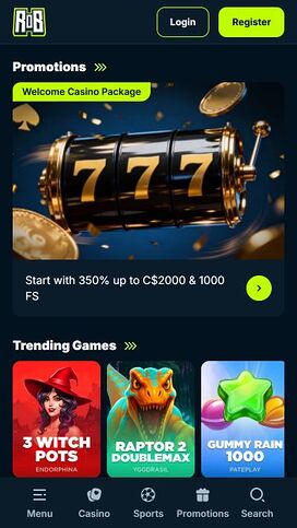 Página de inicio móvil del casino Rise of Bets