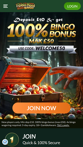 Robin Hood Bingo Casino Mobile Homepage
