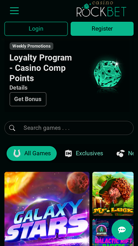 Rockbet Casino Mobile Homepage