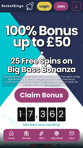 Rocket Bingo Casino Mobile Homepage