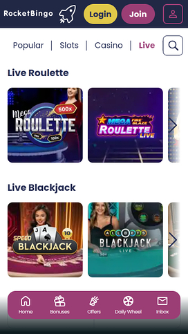 Rocket Bingo Casino Mobile Live Dealer