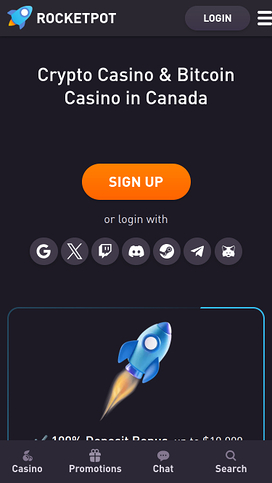 Rocketpot Casino Mobile Homepage
