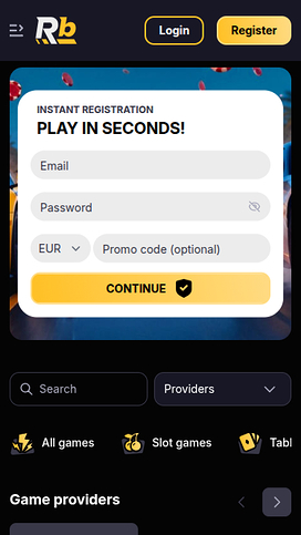 Homepage screenshot of Roibets Casino for Mobile