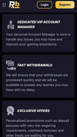 VIP screenshot of Roibets Casino for Mobile