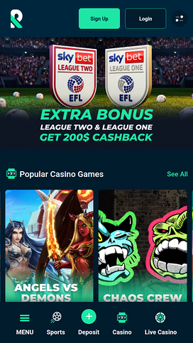 Página de inicio móvil del Casino Rolletto