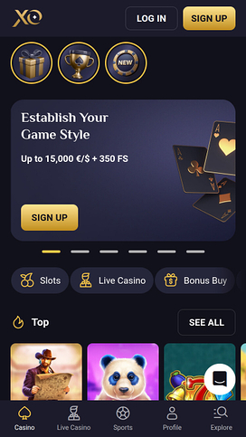 Página de inicio móvil de Rollxo Casino