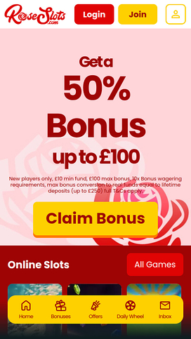 Rose Slots Casino Mobile Homepage