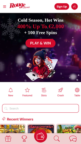 Rouge Casino Mobile Homepage