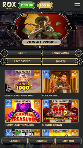 Página de inicio móvil de Rox Casino