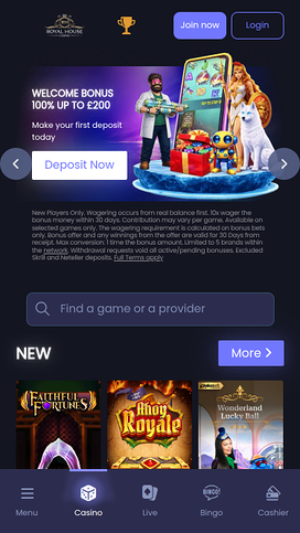 Royal House Casino Mobile Homepage