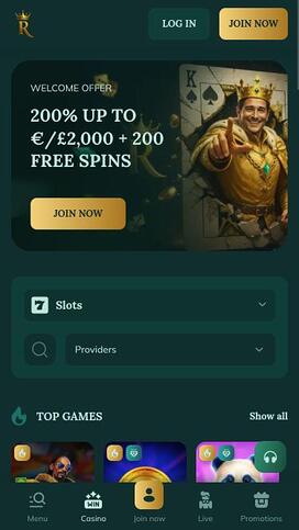 Royalen Casino mobile homepage
