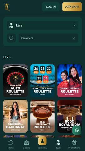 Royalen Casino live dealer mobile page